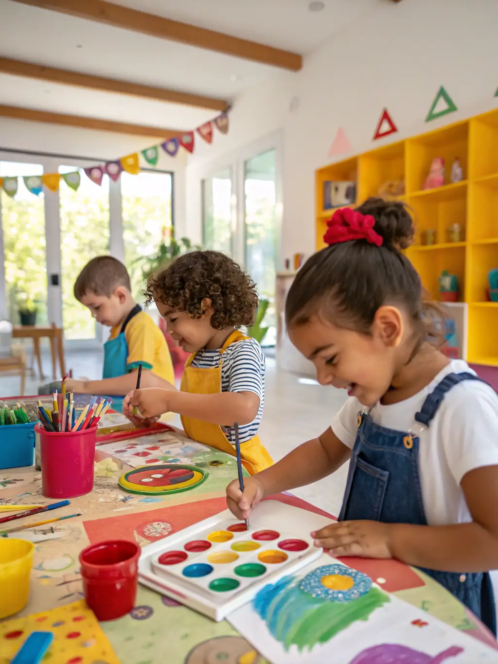 A vibrant photograph capturing children participating in an art workshop at ASS POUR MAISON DE LA CULTURE, showcasing their creativity and engagement.